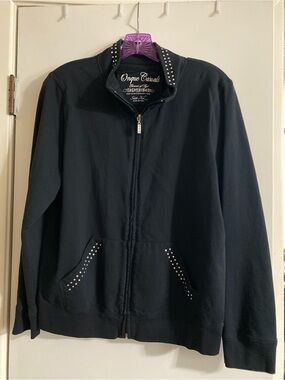 Onque Casuals Y2K women’s Black Zip-Up Jacket with Stud Accents
